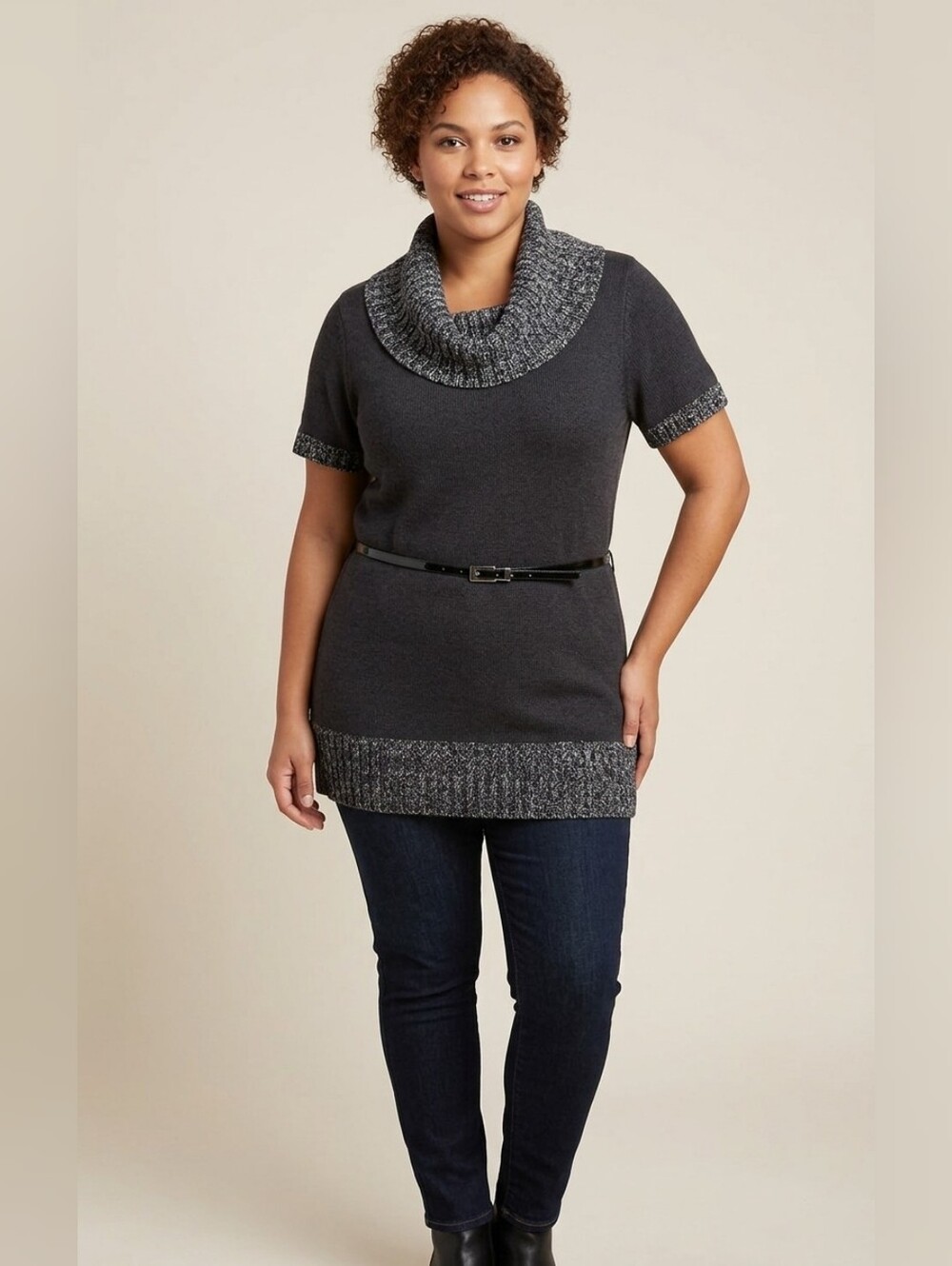 Alyx Women's NWOT Heather Gray Knit Sweater Short Sleeve Cowl Neck Top Sz Large